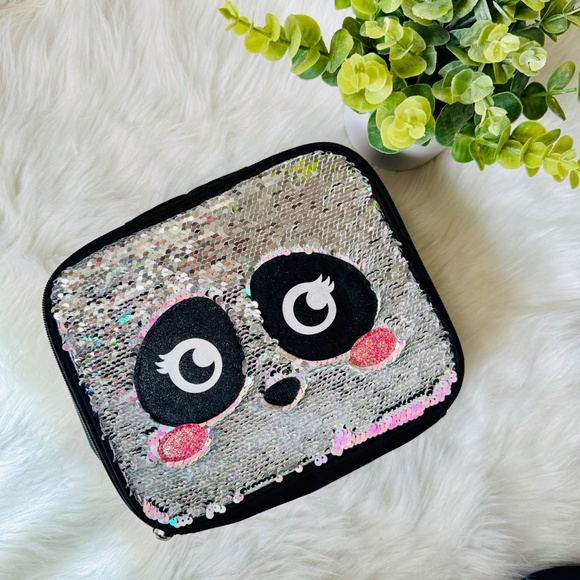 Justice Sparkle Panda Sequin Flip School Lunch Tote – Big Eyes Design - Picture 2 of 8